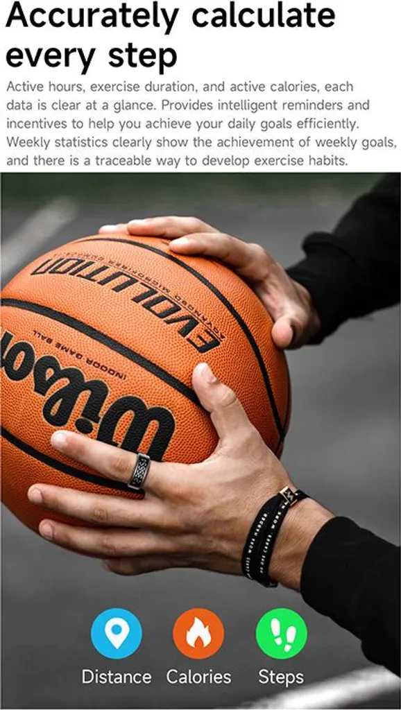 Smart Ring INF Nero Taglia 13: Tracker Biometrico Acciaio Inox - 13
