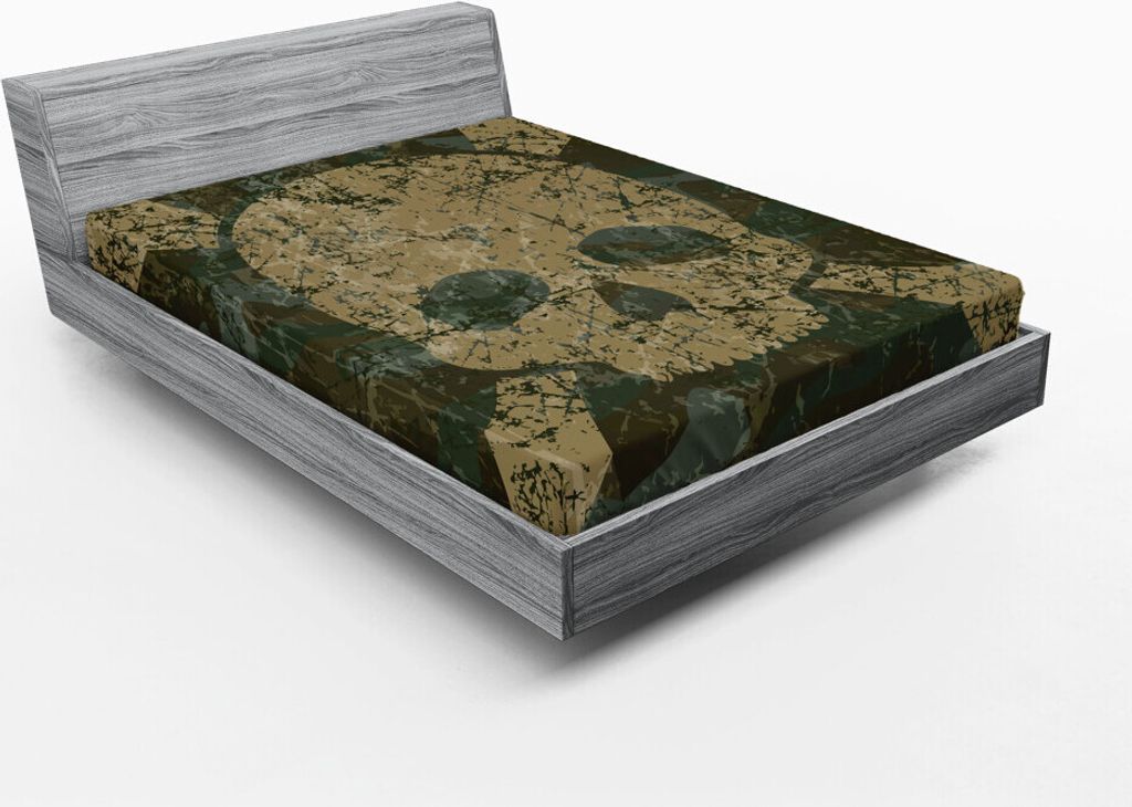 ABAKUHAUS Camo Spannbetttuch, Abstrakte Beschaffenheit mit Totenkopf mit gekreuzter Knochen-Muster gealterten Rusty Grunge Style, 90 x 190 cm, Dunk...