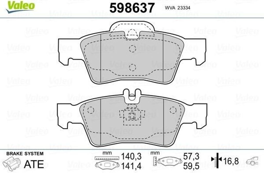 VALEO 598637 Bremsbelagsatz, Scheibenbremse OE 0004230230 kompatibel mit CLS, E-Klasse, S-Klasse, SL, SLR