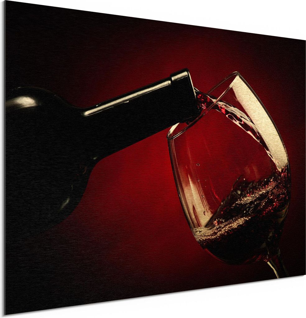 DEQORI Alu-Dibond Bild Gold 60x40 cm 'Rotwein wird eingeschenkt' Wandbild Metall dünn
