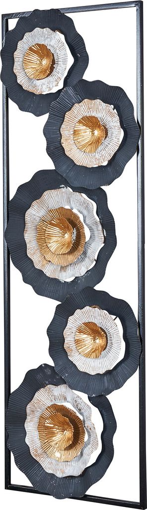 3D Wandbild 31x90cm Blume Metall Schwarz Gold Deko Teller Ringe Wanddeko Design