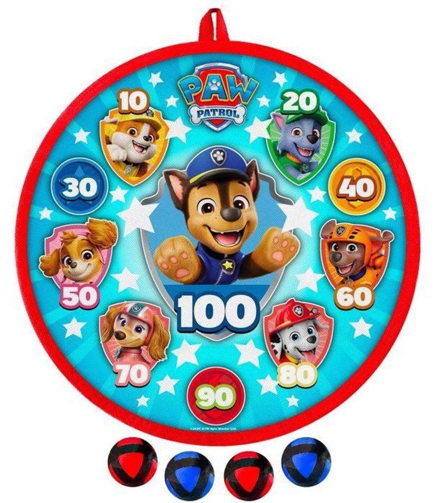 Dartscheibe mit Bällen PAT'PATROUILLE Scratch, 28 cm, Inklusive 4 Bälle, Für Kinder ab 3 Jahren