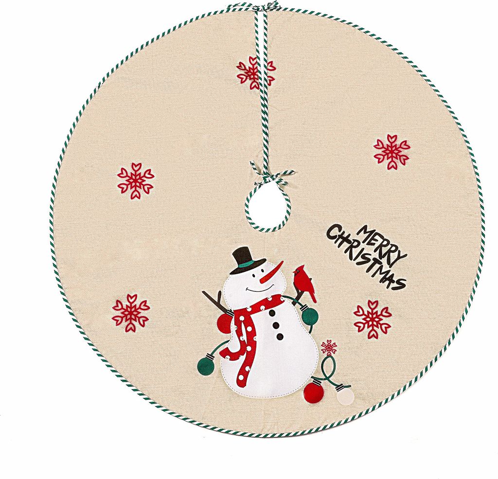 100 cm Weihnachtsbaum Rock Schneeflocke Weihnachtsbaum Fußabdeckung Teppich Basis Matte Weihnachts Schmuck, Schneemann, Leinenimitat