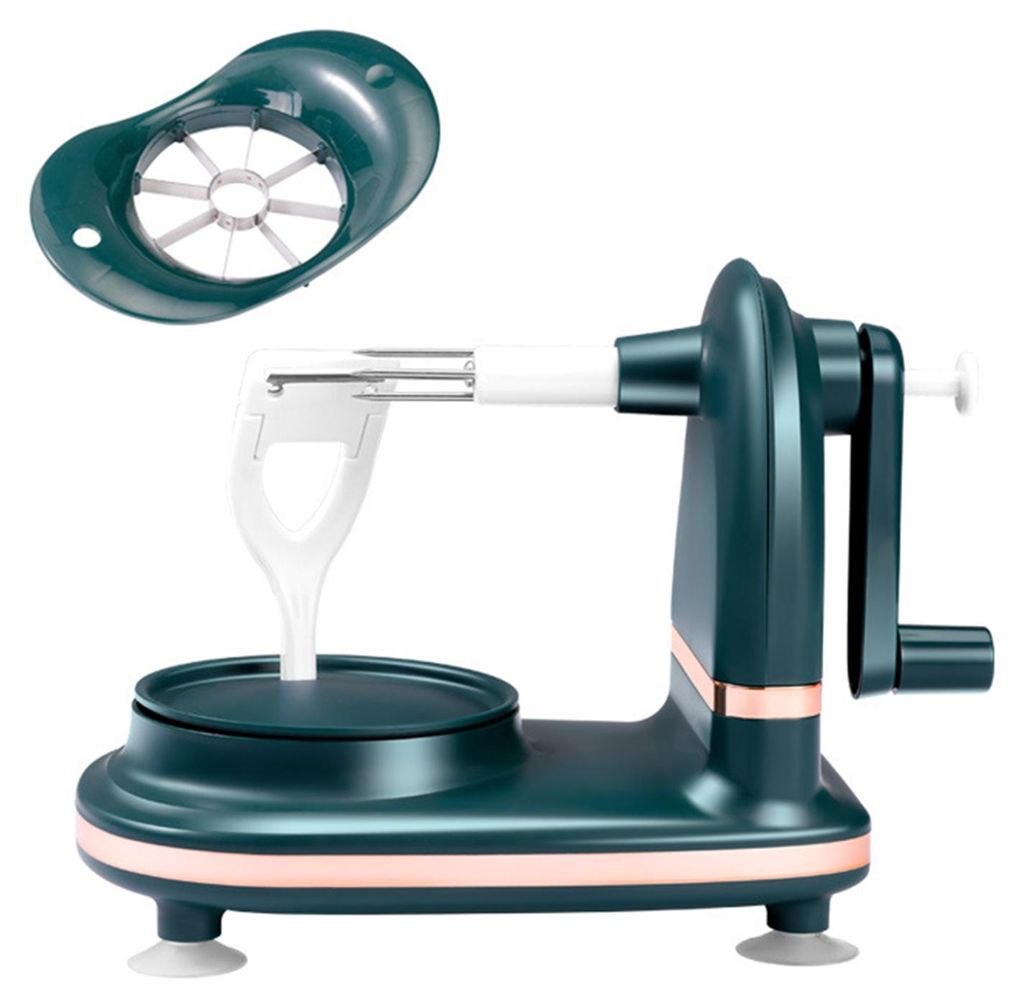 Obstschäler mit Edelstahlklinge, Saugfuß, ergonomischem Griff und manueller Rotation – Küchenhelfer für Gemüse und Obst