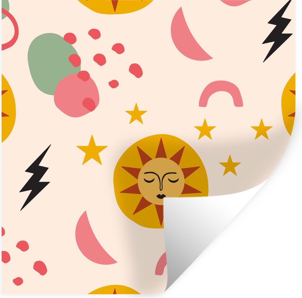 MuchoWow Wandtattoo Wandsticker Wandaufkleber Sonne - Mond - Muster 50x50 cm Selbstklebend und Repositionierbar - Selbstklebend - Fototapeten