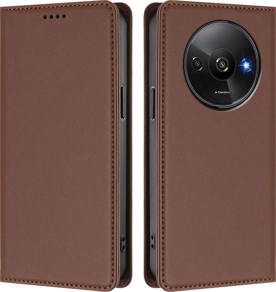 Handyhülle für Xiaomi Poco C61/Redmi A3 / A3X, Kunstleder Klapphülle Stoßfeste Magnetische Hülle mit Ständer Braun