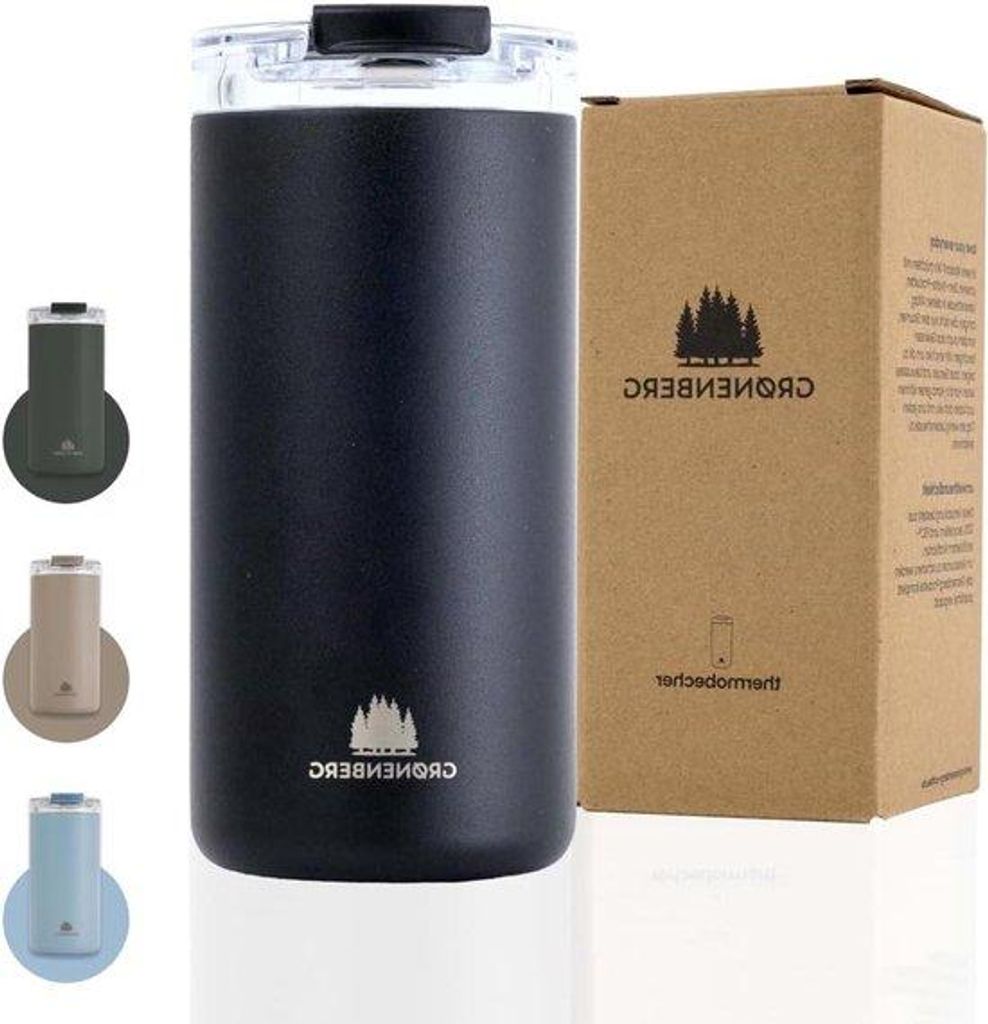 Thermobecher 470 ml – Kaffeebecher für unterwegs – 100 % auslaufsicher – Schwarz – Aus recyceltem Edelstahl