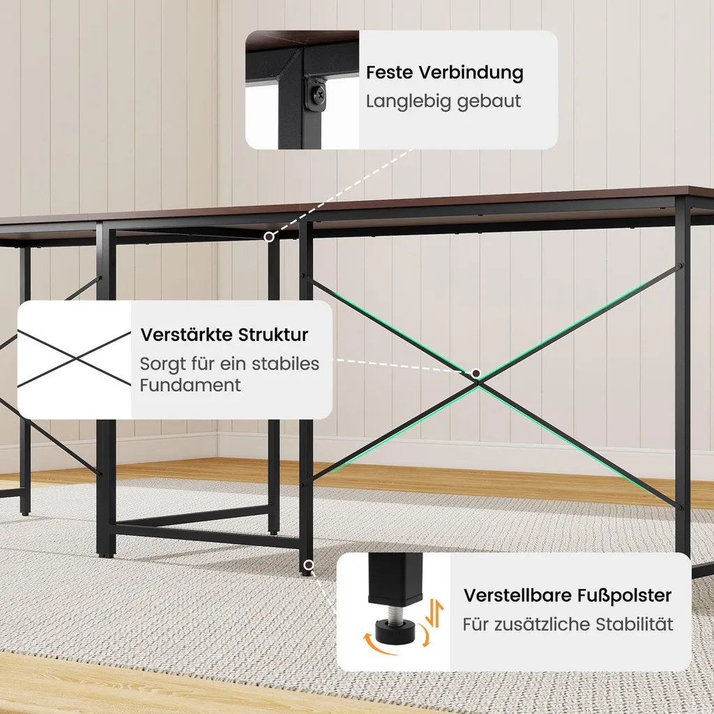 Bureau d'angle réversible pour télétravail avec chargeur USB, marron L