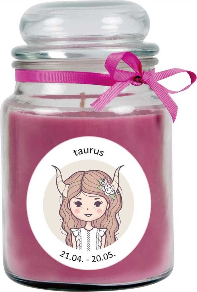 HS Candle "Sternzeichen" Duftkerze Lavendel im Bonbonglas ( Stier ) - viele Motive zur Auswahl, 500g - Brenndauer bis zu 110 Std - Taurus