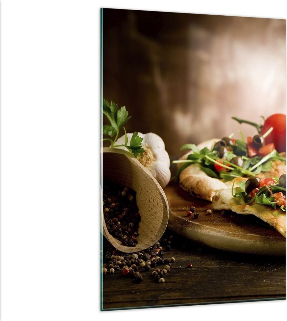Bilder auf glas - Einteilig - Pizza Vegetarier Italien Essen - 80x120cm - Glasbilder - Wandbilder - Bilder - Wanddekoration aus Glas - Glas Bilder ...