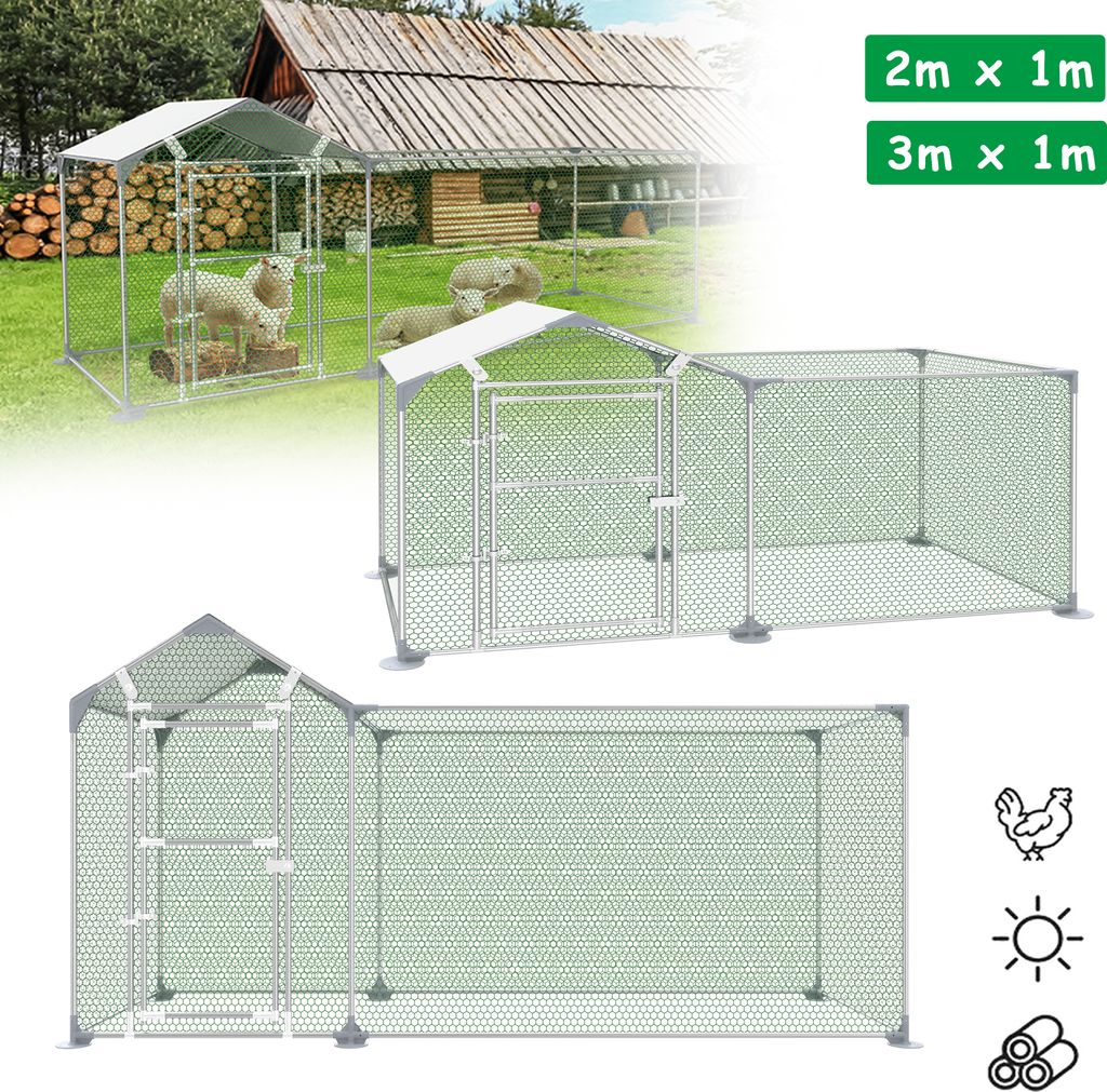 NAIZY Freilaufgehege Hühnerstall 2x1x1,5m Hühnerhaus Verzinkter Stahlrahmen Geflügelstall Freigehege mit Schloss für Hühner Kleintiere