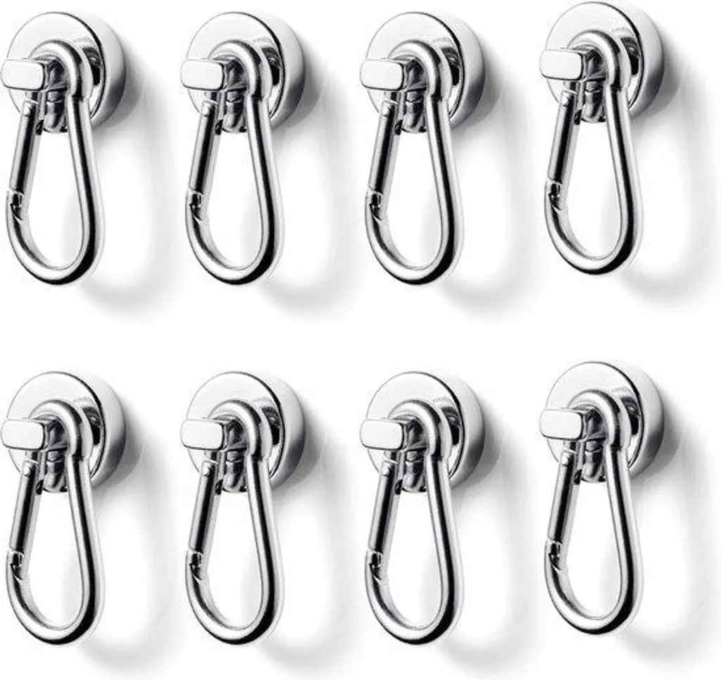 Lot de 8 Crochets Magnétiques Néodyme 20mm Force 15kg Puissance Maximale