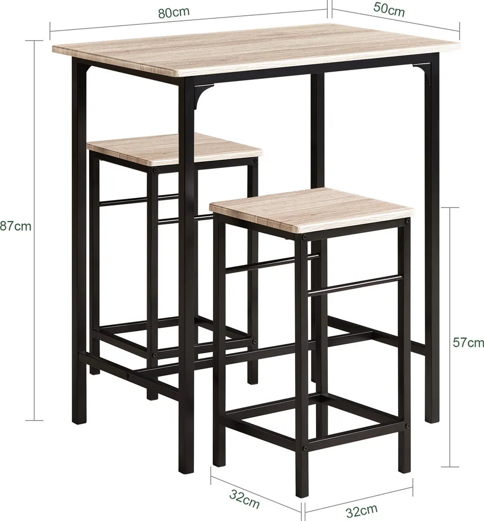 Ensemble table à manger compacte et 2 tabourets de bar design
