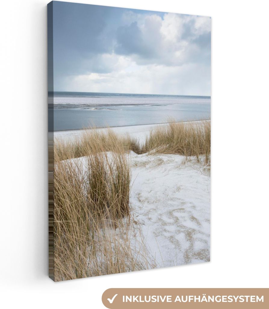 MuchoWow - Leinwandbilder - Nordsee - Dünen - Wasser, Wandbild, Wanddeko Bilder Wohnzimmer, 60x90 cm