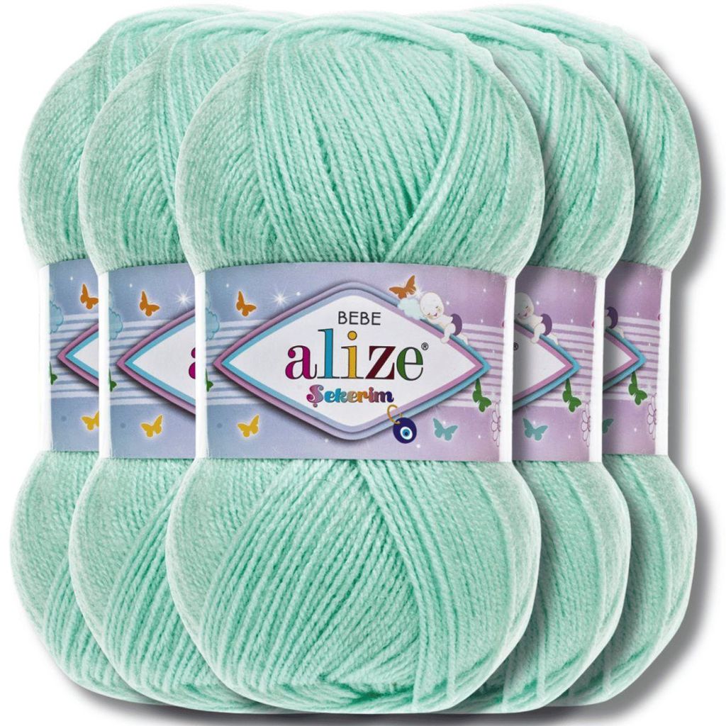 Alize 5x 100g Sekerim Bebe Wolle, Uni, Stricken, Häkeln (Sea Crystal - 19)