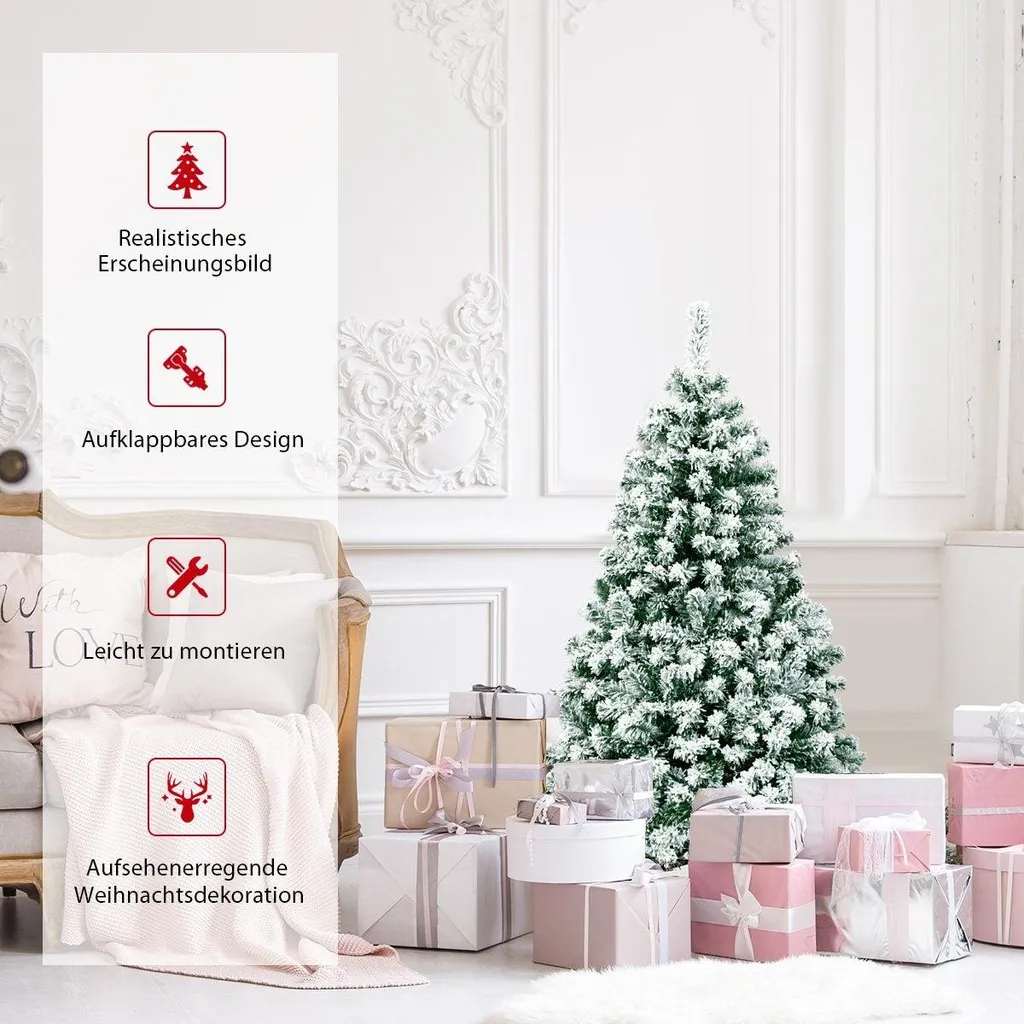 Sapin artificiel 135 cm enneigé avec LED intégrées pour les fêtes