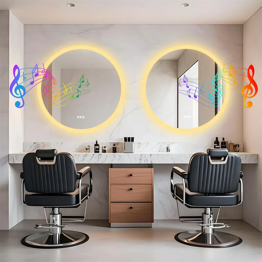 Miroir de salle de bain LED intensité variable Bluetooth jaune Série V