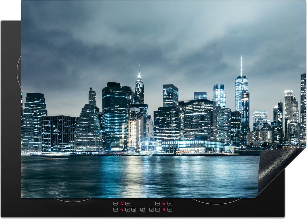 KitchenYeah Herdabdeckplatte New York - Skyline - Winter , 75x52cm, Küche Deko, Glaskeramikkochfeld Herdabdeckung, Abdeckplatte fùr Kochfeld