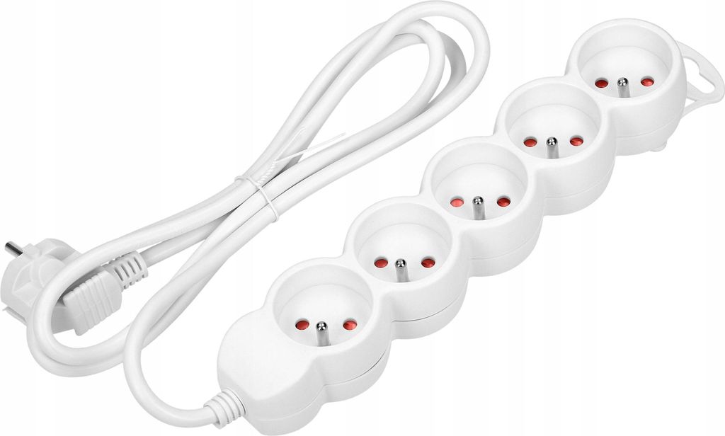 Virone | Steckdosenleiste ES-6/W/3 - 5-fach - Weiß - Flachstecker - Sicher und praktisch
