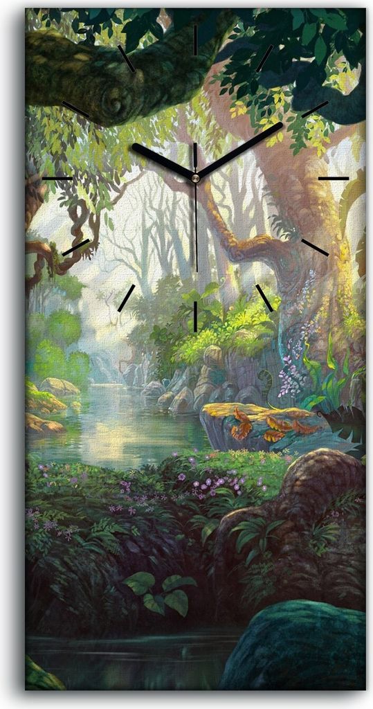 Dekor Leinwand Uhr Wandbilder Quarz 30x60 Malerei Fantasie Wald Bäume Natur - schwarze Hände