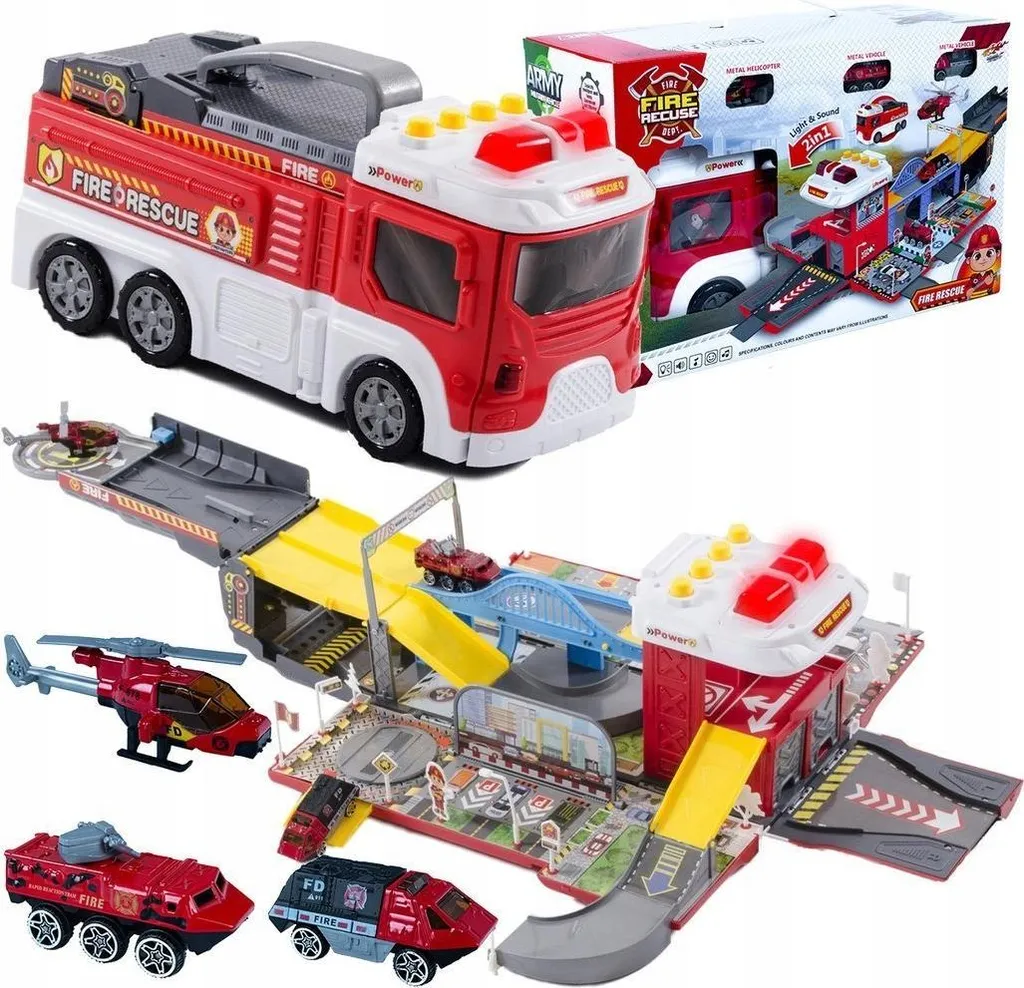 Camion de pompiers interactif en métal avec remorques amovibles LA-057 2in1