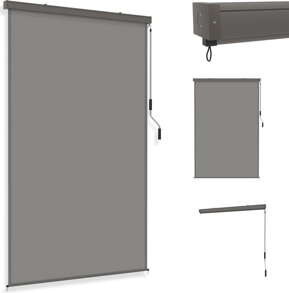 UISEBRT 160×250cm Grau Senkrechtmarkise Außenrollo für Terrasse und Balkon, Vertikalmarkise mit Handkurbel, UV-beständig, Sonnenschutz für Fen...