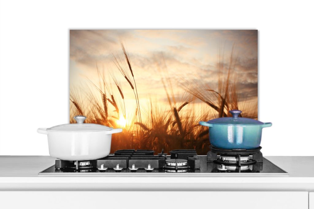 KitchenYeah Spritzschutz Küche - Küchenrückwand - Wandschutz für Herd und Spüle - Schilf - Gras - Sonnenuntergang - Natur - Horizont 60x40 -...