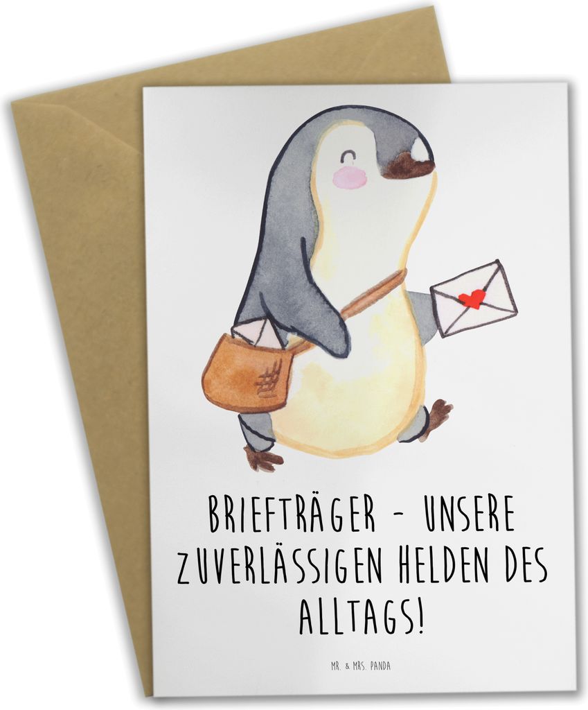 Mr. & Mrs. Panda Glückwunschkarte Briefträger Helden - Weiß - Geschenk, Grußkarte, Bedanken, Sorgfalt, Geschenkidee, Briefsendungen, Danke sage...