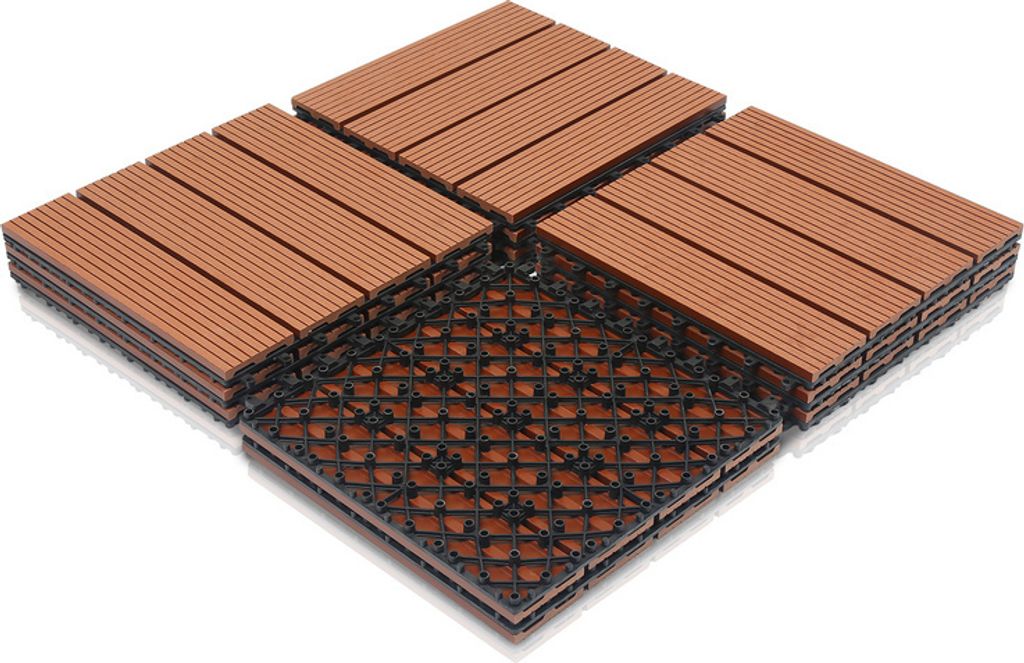 Jiubiaz Terrassenfliesen Holzfliesen WPC Fliesen 33er Kunststoff 3m² Garten 30x30cm Klickfliese Bodenbelag mit Drainage Braun