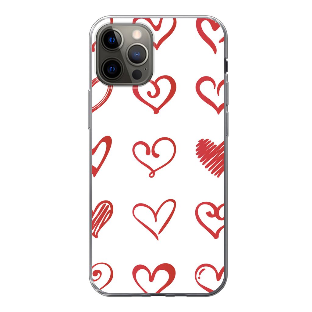 MuchoWow Handyhülle Schutzhülle Hülle für iPhone 12 Pro Eine Illustration mit Herzen in verschiedenen Formen Silikon Softcase Handy Hülle - ...