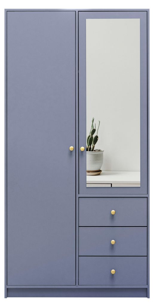 Masseno Drehtürenschrank GALIO 100/200/57,5 cm 2-türig mit Spiegel Blau