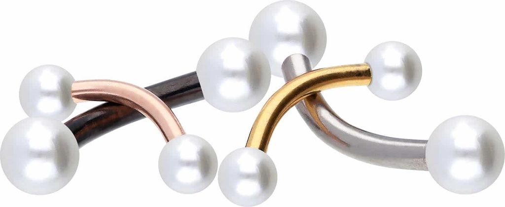 Bauchnabel-Piercing, Rook Piercing Titan Banane SYNTHETISCHE PERLEN Silber Stablänge: 8mm | Stabstärke: 1,2mm