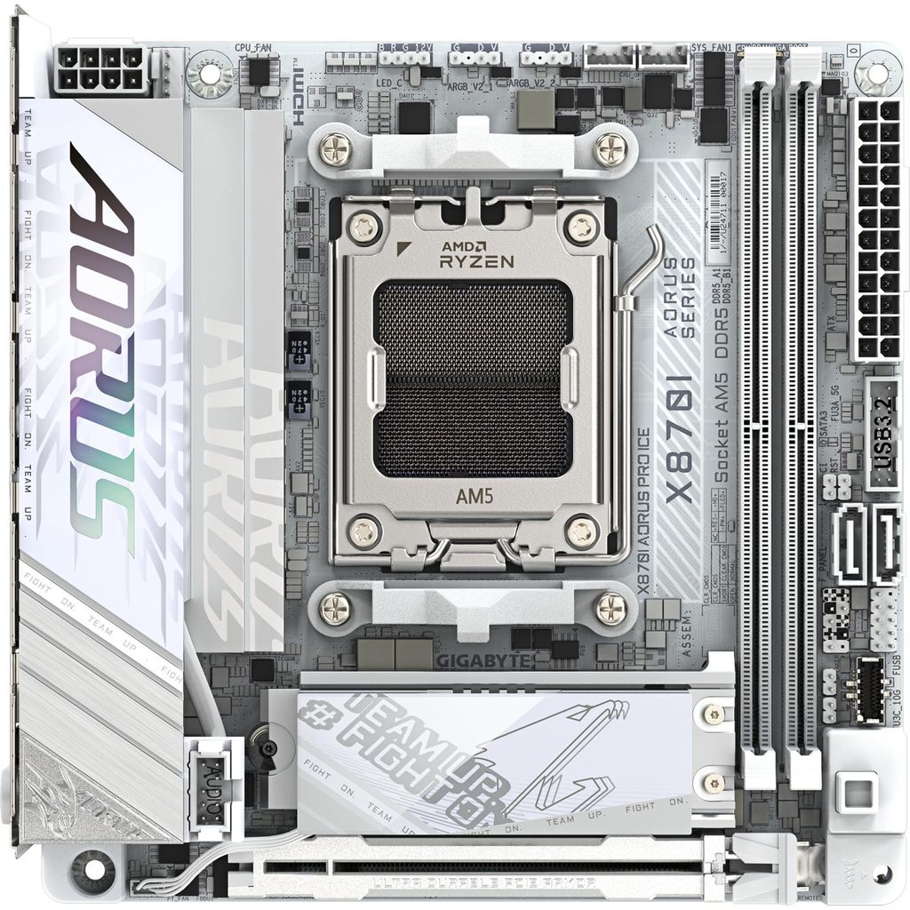 Gigabyte AORUS X870I PRO ICE - Motherboard - Mini-ITX - Socket AM5 - AMD X870 Chipsatz - USB4, USB-C 3.2 Gen2, USB 3.2 Gen 2, USB 3.2 Gen 1 - Wi-Fi...
