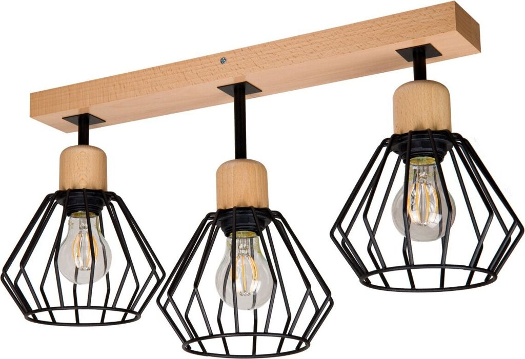 Schwarze Deckenlampe Holz BR-SC50x7BU Deckenleuchte 3-flammig