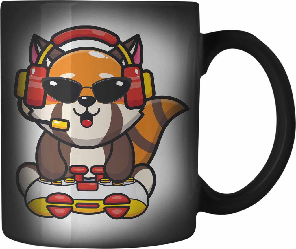 Trendation - Gaming Panda Farbwechsel Zauber-Tasse Kinder Geschenkidee für Jungs Mädchen Lustige Grafik Gaming Jungen Gamer (Schwarz)