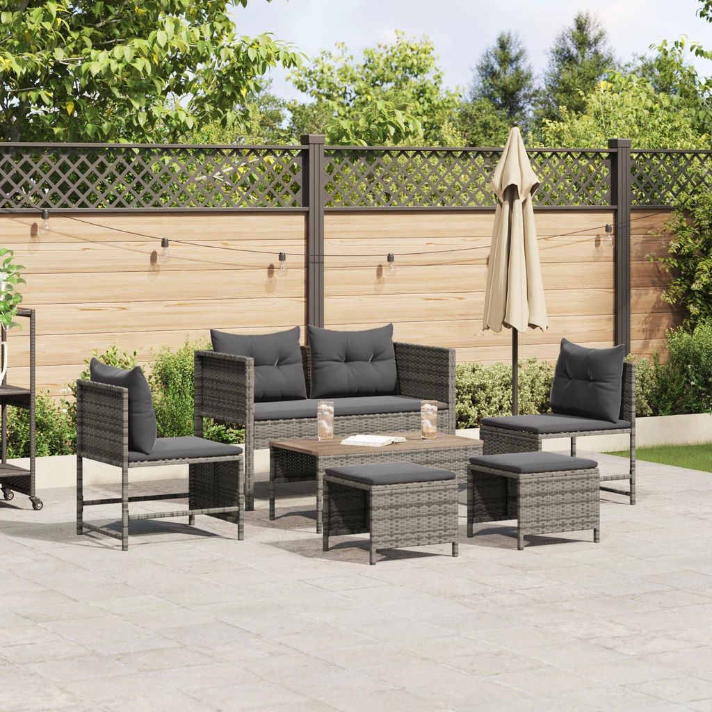 Outdoor-Sofa-Set Grau und Dunkelgrau Rattan, gehärtetes Glas Mittel, Design Gartenmöbel-Sets Neu
