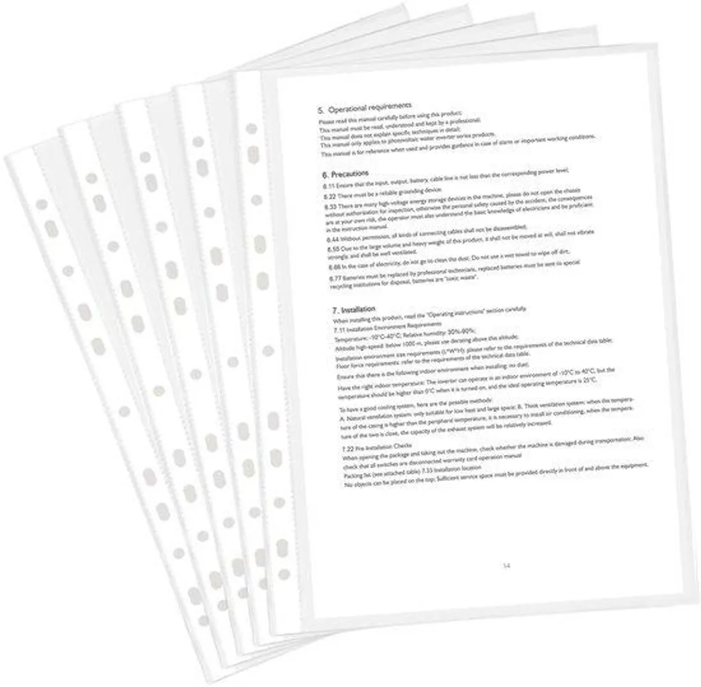 Lot de 200 pochettes transparentes A4 perforées en PP épaisseur 0,08mm