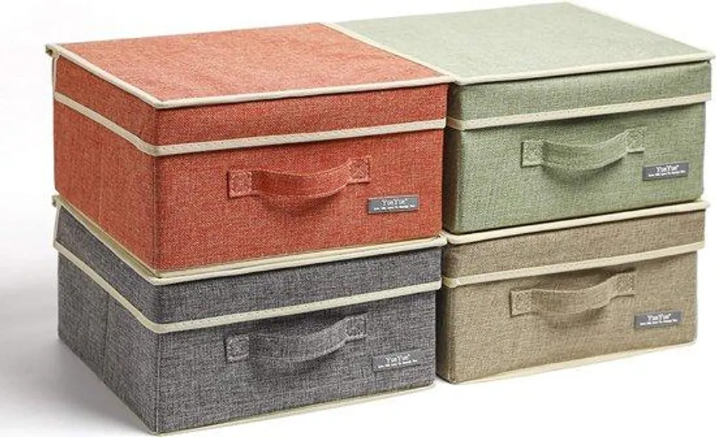 Panier de Rangement Carré en Tissu Lin pour Étagère - Lot de 4 Cubes