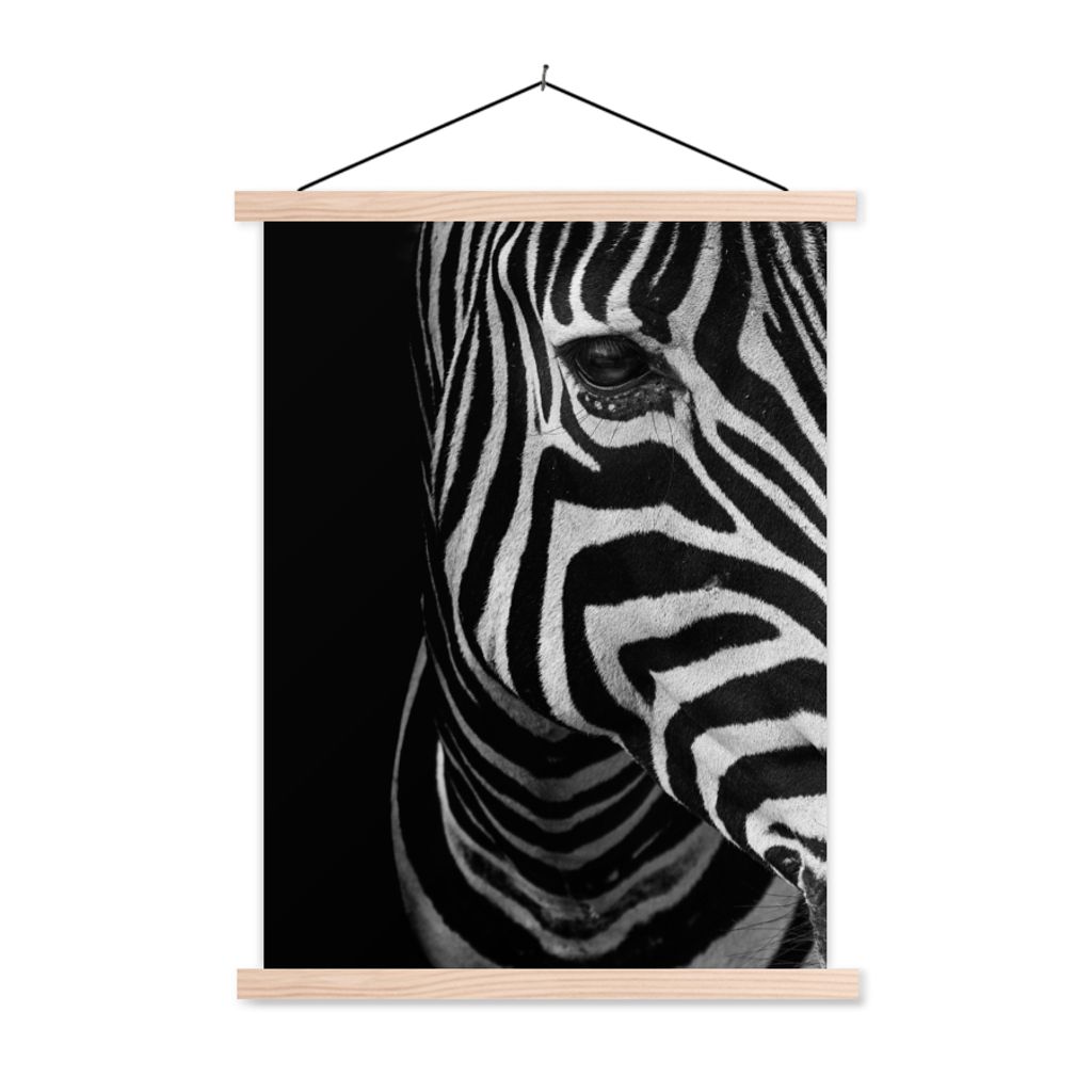MuchoWow Textilposter Tiere - Zebra - Schwarz - Weiß 120x160 cm mit holzfarbenen Rahmen - Plakatkarton