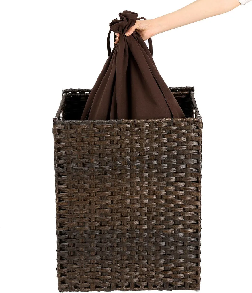 Panier à linge 90L marron en polyrotin robuste et résistant à l'eau - 2