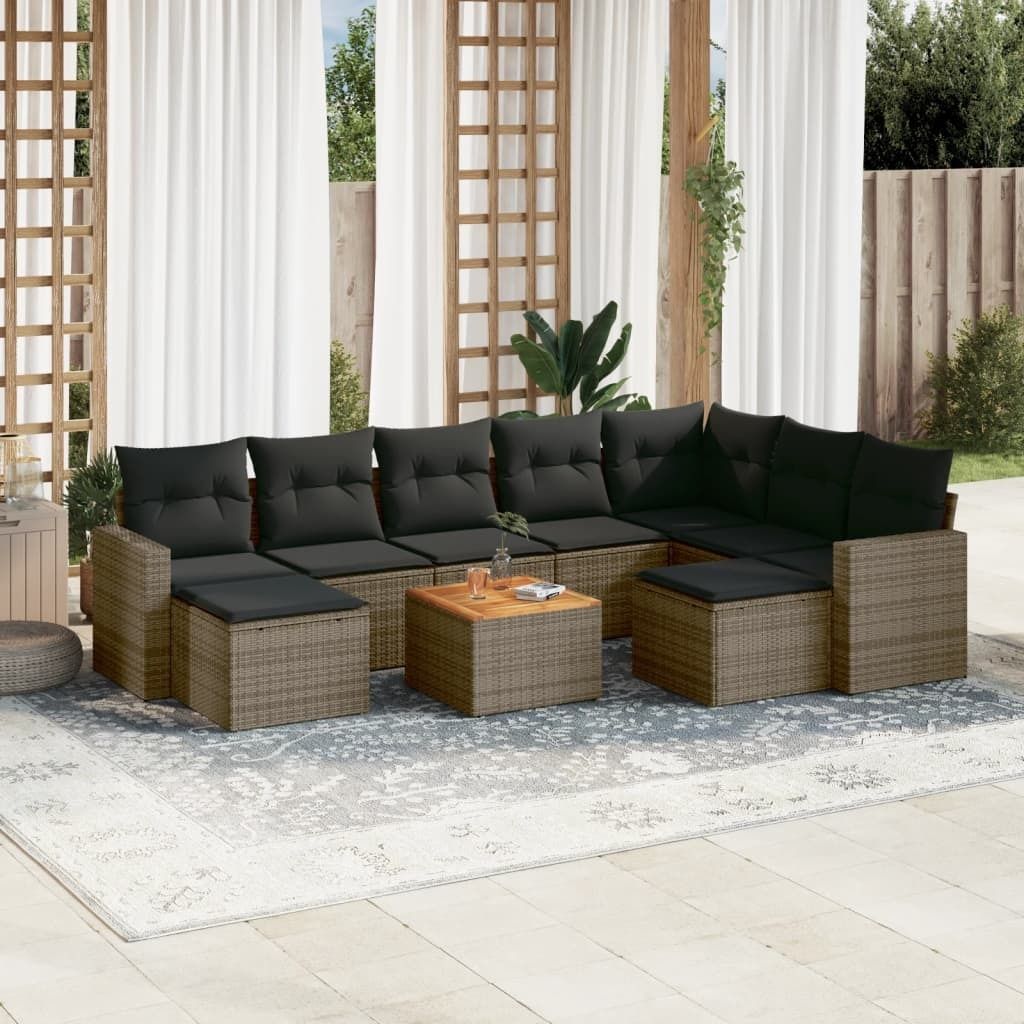 Design 10-tlg. Garten-Sofagarnitur mit Kissen Grau Poly Rattan, Gartensofas 2024 Neu