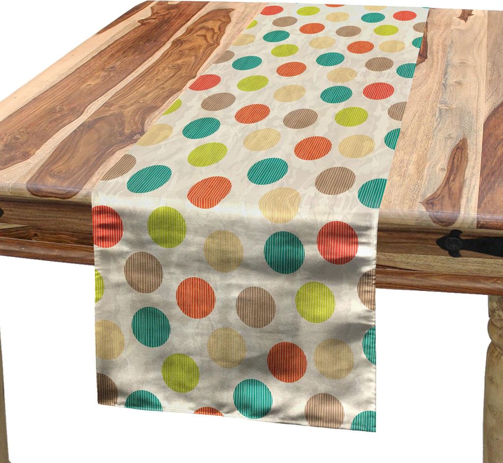 ABAKUHAUS Retro Tischläufer, Buntes Muster mit gestreiften Kreisen auf Grungy Hintergrund Flippy abstrakt und pickelig, 40 x 180 cm, Mehrfarbig