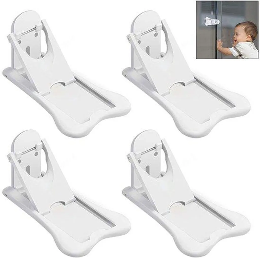 Verrou de Sécurité Adhésif pour Fenêtre et Réfrigérateur Blanc Lot de 4