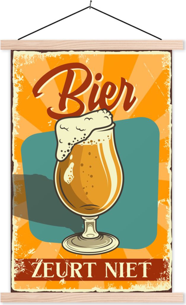 MuchoWow Textilposter Mancave - Bier - Bier nörgelt nicht - Kneipe - Cafe 60x90 cm mit holzfarbenen Rahmen - Textil