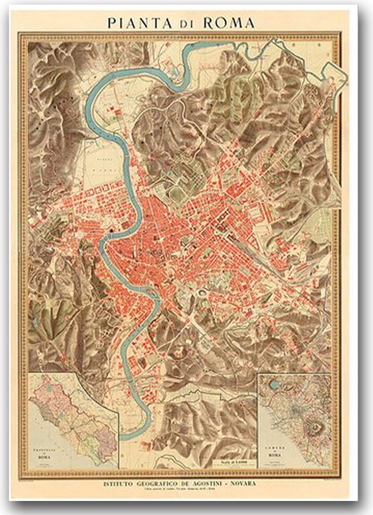 Poster - Canvas - Leinwand - 59,4 cm x 84,1 cm - Fotoposter - Leinwandkunst - Alte Karte Roma Italien