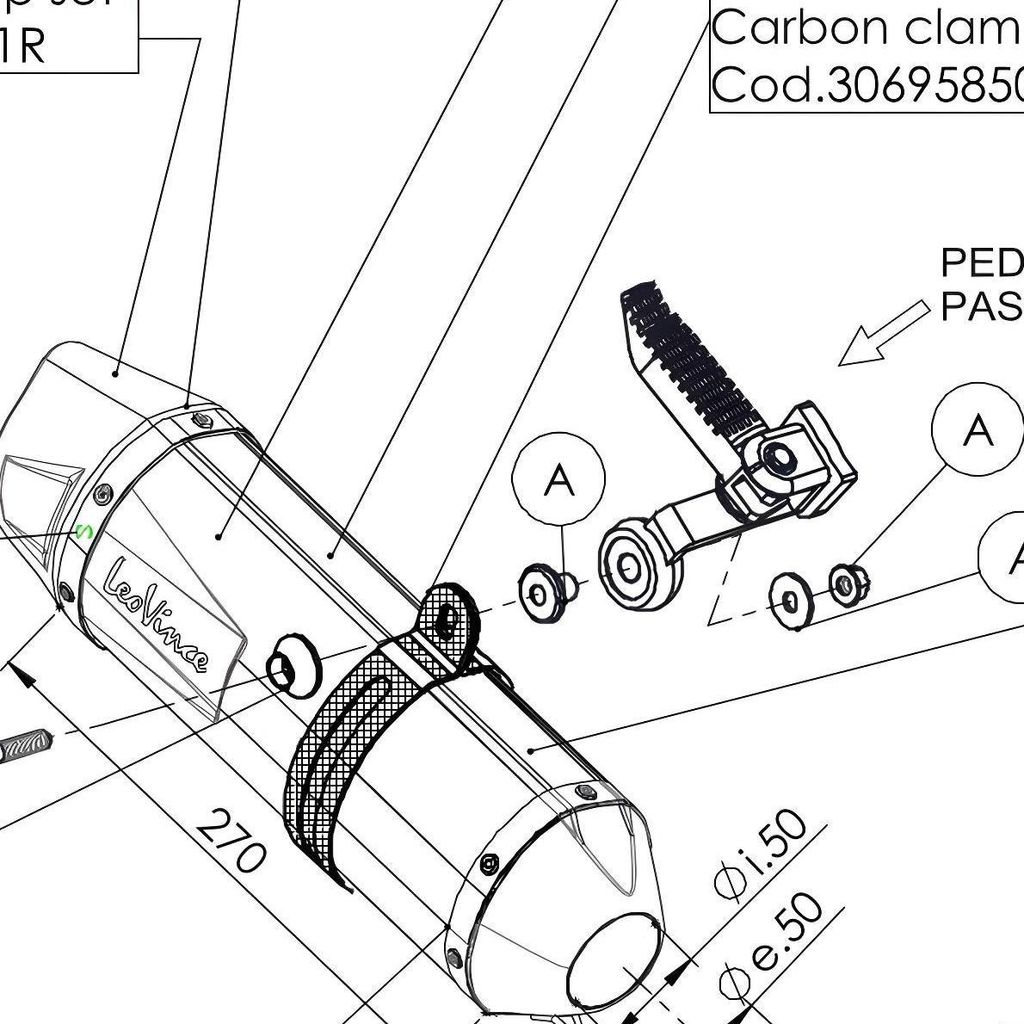 Schalldämpferhülle LeoVince Auspuff-Ersatzteil Hülle Endschalldämpfer, 270mm, rechts für LV ONE EVO