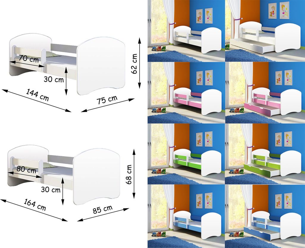 CLAMARO Kinderbett Fantasia, weiss mit farbigem Seitenteil, Kinder, Bett, mit oder ohne Schublade, Bettgröße:140 x 70 cm, Mit Schublade:Ohne Schu...