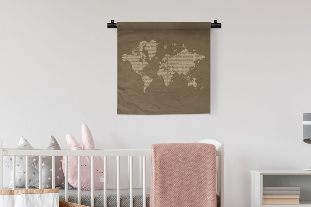 MuchoWow Wandteppich Wandbehang Weltkarte - Alt - Zeitung 60x60 cm Tapisserie Dekoration Wandtuch - Dekorationen - Wand Decke