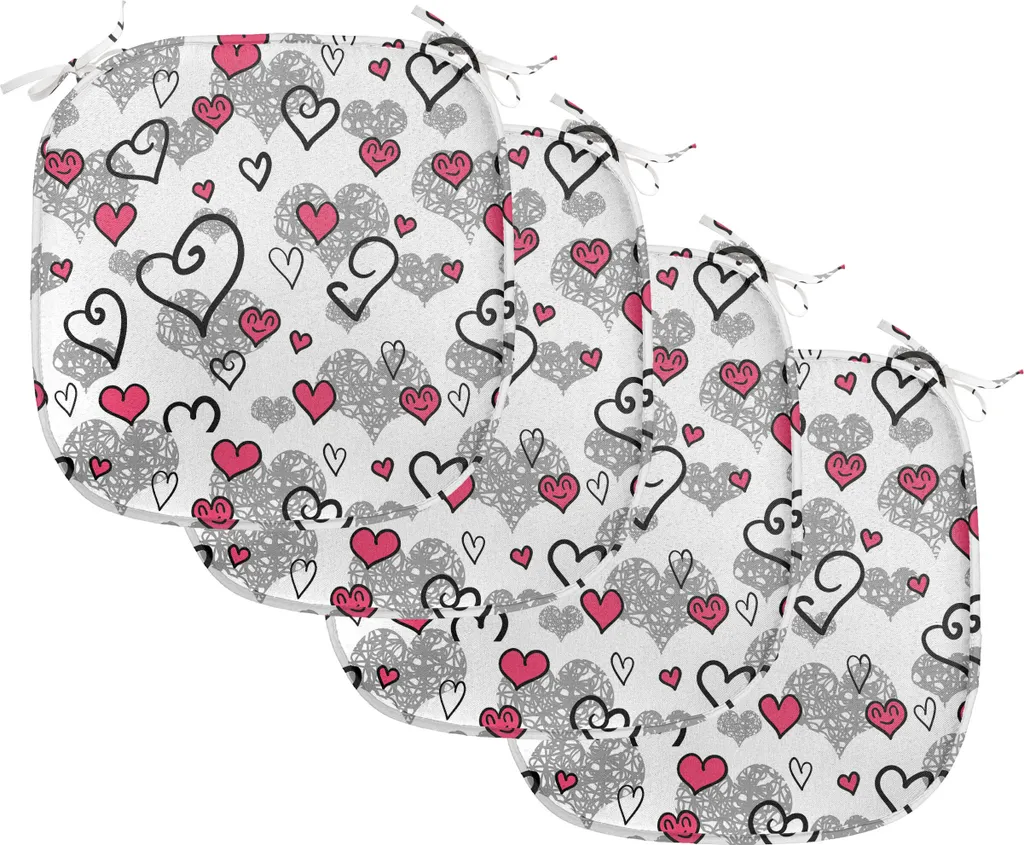 ABAKUHAUS Rivestimenti per sedie da sala da pranzo, cuori di San Valentino, cuscini decorativi impermeabili con cinturini per sedie da cucina, 40 cm x 40 cm, confezione da 4, bianco grigio rosa