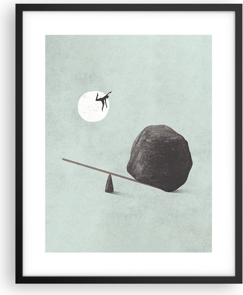 Gerahmtes Poster - Schwarzer Rahmen - Stein Hebel Physik - 40x50 cm - Wand Bild - Wanddeko - Wandbilder - Kunstposter - Wandposter - Bilderrahmen -...